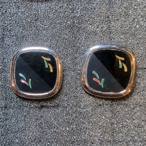 VTG Cufflinks Swank Silver Gold Tone 4 Pair. Mother Of Pearl, Rhinestone, Inlay - Picture 5 of 6